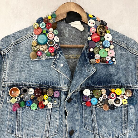 VTG 80s Y Womens Denim Jacket Size Small Buttons Retro Funky Preppy Maximalist - Picture 7 of 9
